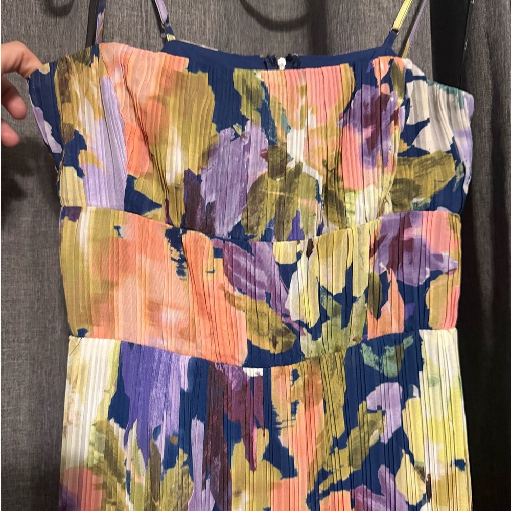 Lulus Holloway Dark Blue Multi Floral Pleated Maxi Dress - Size L - Picture 2 of 5